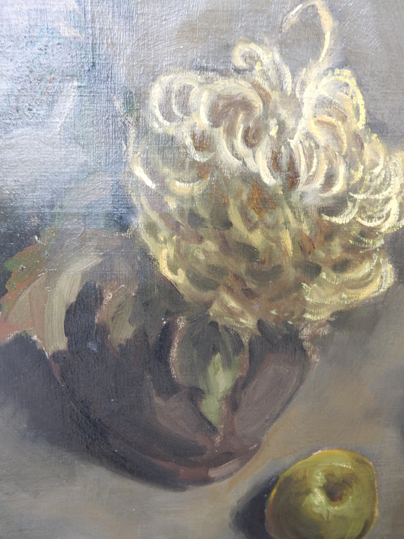 Jan de Leeuw, stilleven, met chrysanten in vaas met appels,olieverf op doek kopen? Bied vanaf 100!