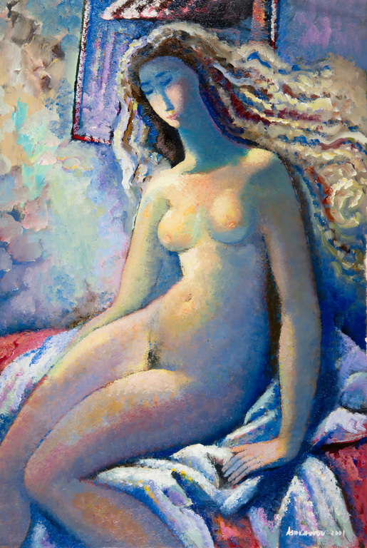 Mikhail Ashkhotov, Naakt, Olieverf op papier verkocht voor € 50!