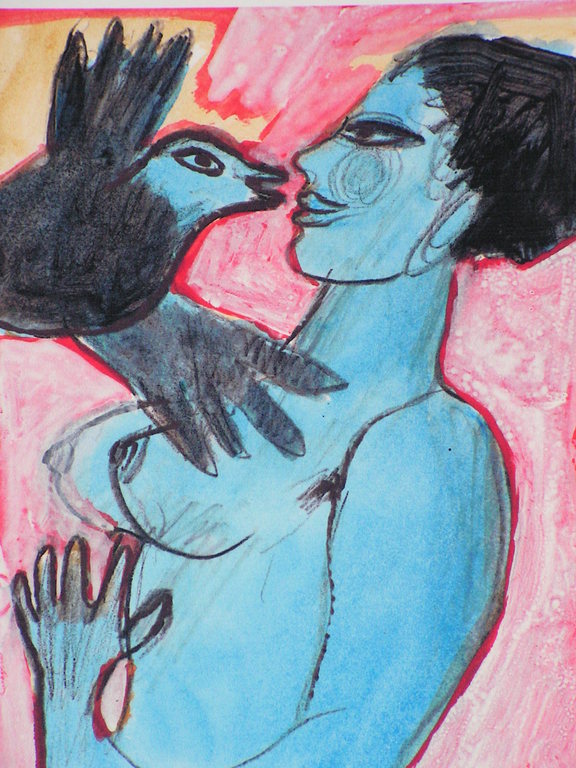 Corneille  -  piezografiek - naakt met vogel verkocht voor € 200!