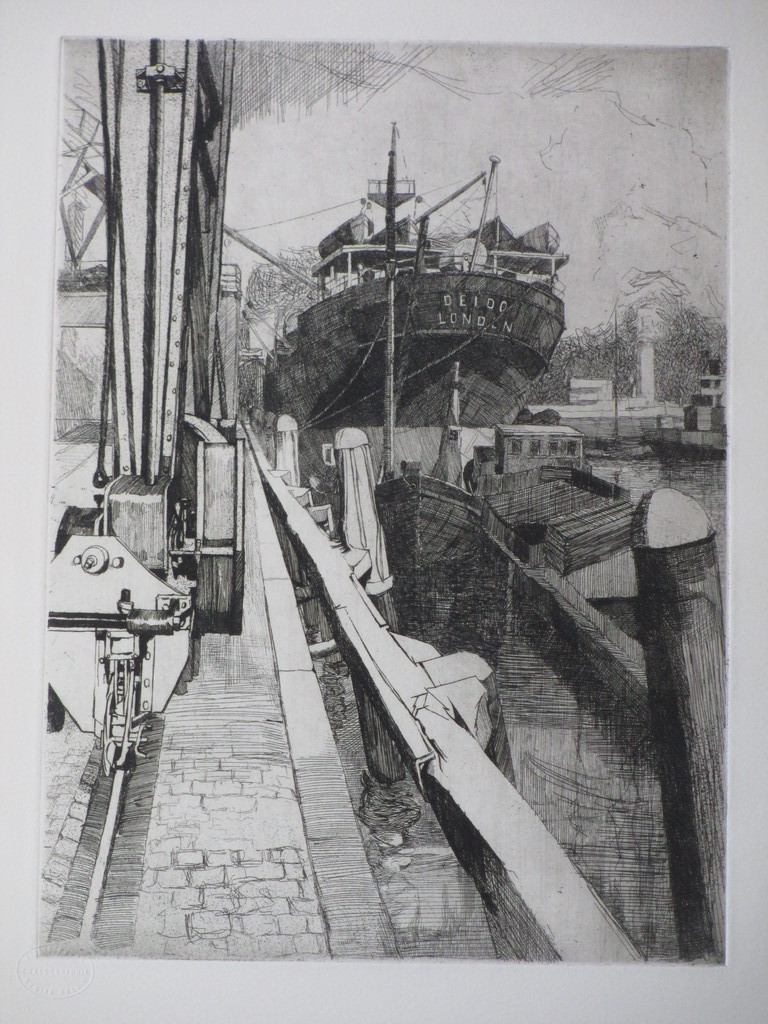 Rudolf Schonberg - Rudolf Schönberg, De 'Deido' aan de kaai te Rotterdam, Ets kopen? Bied vanaf 1!