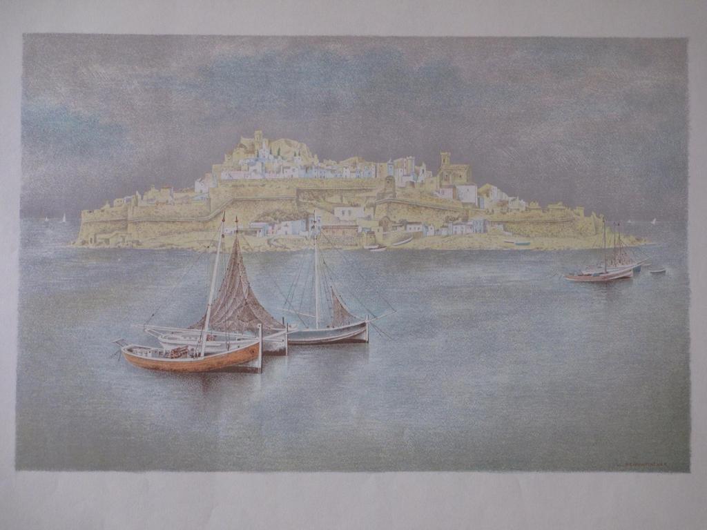 Wim Schuhmacher, Peniscola Spanje, Kleurenlitho verkocht voor € 35!