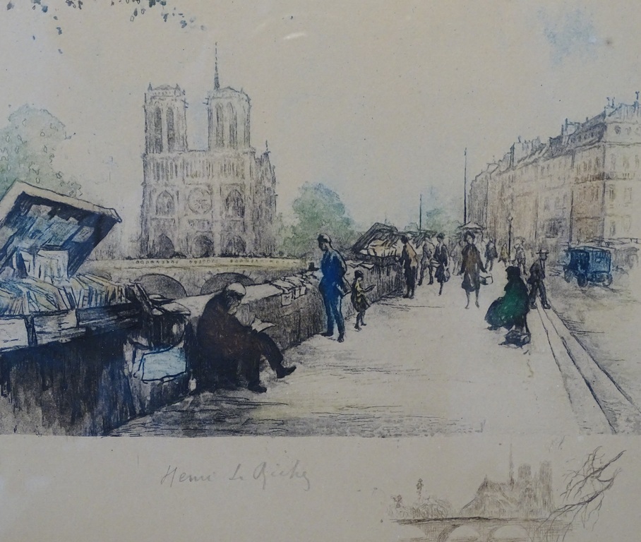 Henri Le Riche - Henri Le Riche (1868-1944) -- Ets aquatint -- Boekverkopers en Notre Dame kopen? Bied vanaf 35!