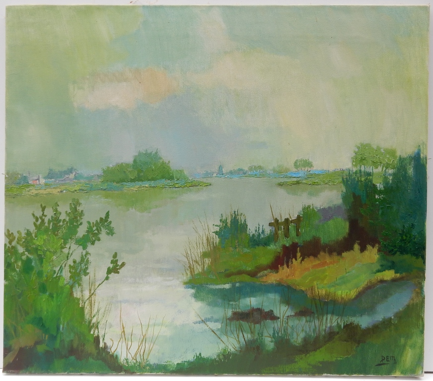 Hollands landschap / Plassengezicht - Olieverf op doek - Monogram kopen? Bied vanaf 1!