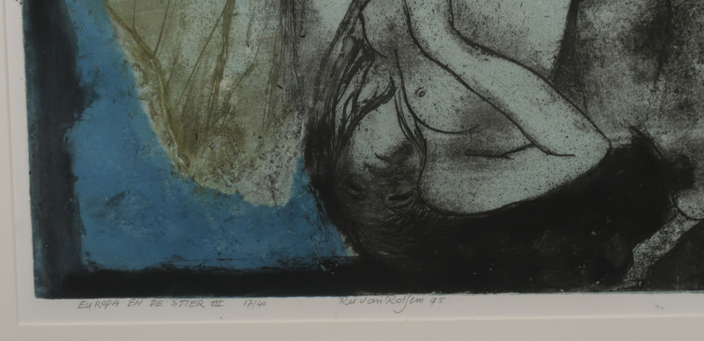 Ru van Rossem: Ets, Europa en de stier III - Ingelijst kopen? Bied vanaf 80!