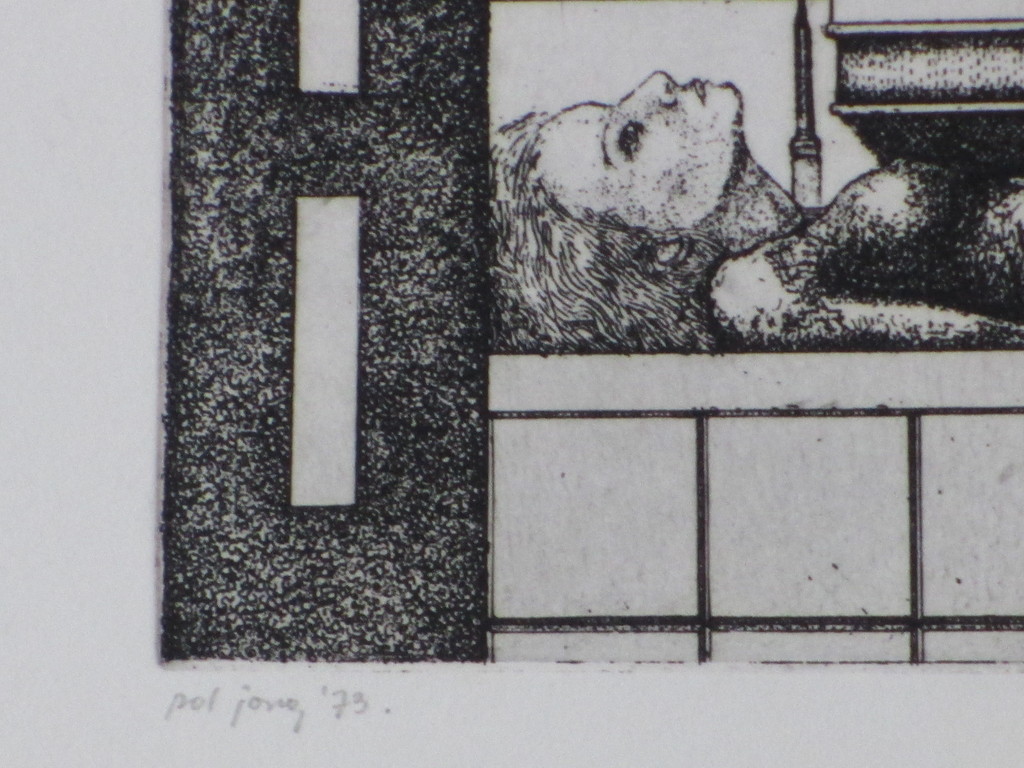 Pol Jong, Wachten op de tram, Ets 1973 kopen? Bied vanaf 35!