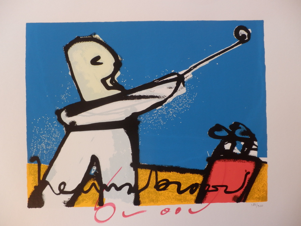HERMAN BROOD, Gelimiteerde en HANDGESIGNEERDE Zeefdruk  GOLFER kopen? Bied vanaf 195!