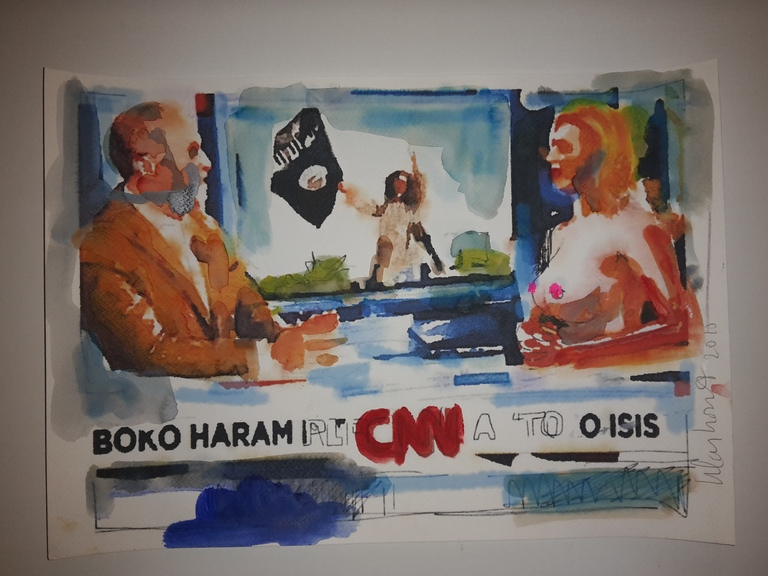 Peter Klashorst - gemengde techniek op aquarel papier - CNN kopen? Bied vanaf 65!