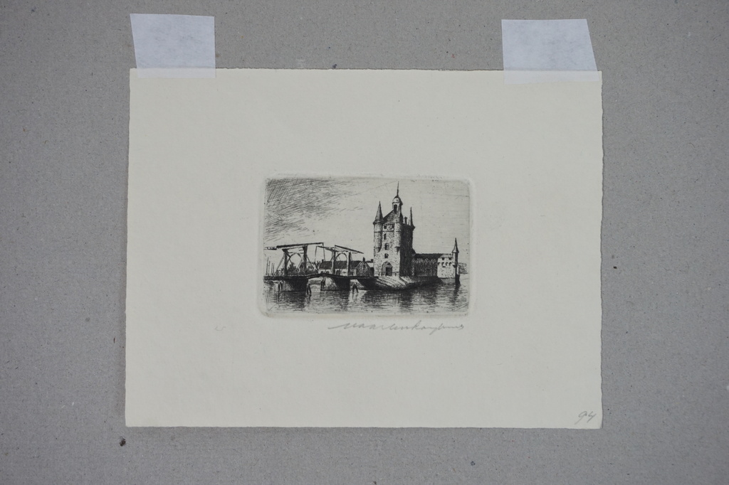 Maarten Langbroek - miniatuur ets - Zuidhavenpoort te Zierikzee - 1982 kopen? Bied vanaf 1!