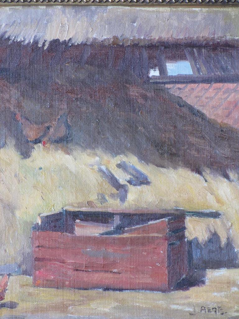 Johan Aerts, Hooiberg en kippen op boerenerf, Olieverf (marouflÃ©) kopen? Bied vanaf 150!