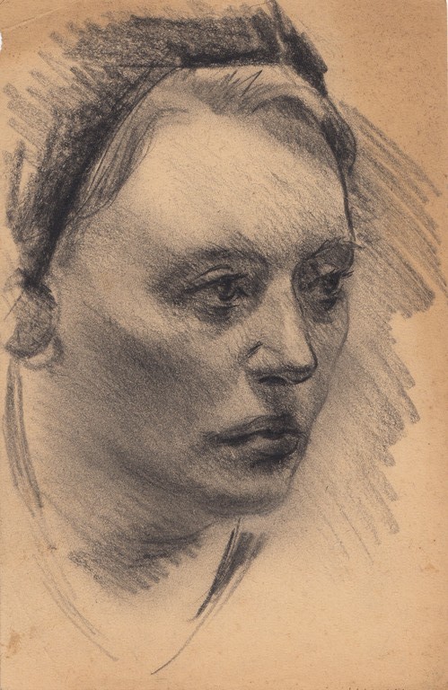 Onbekende Kunstenaar- Houtskool op papier - Portret van een vrouw kopen? Bied vanaf 1!