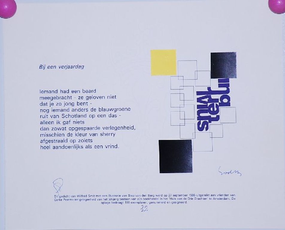 Siep van den Berg Rijmprent met collage Gedicht Wilfred Smit verkocht voor € 100!