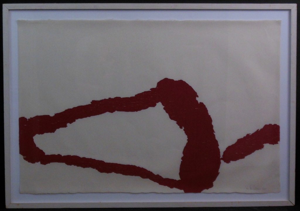 Cees Andriessen: Houtsnede, Abstract rood -Ingelijst kopen? Bied vanaf 50!