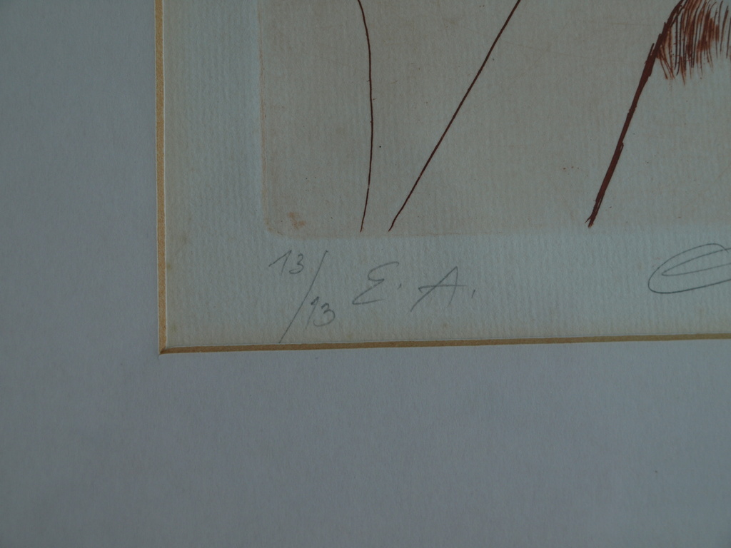 Ota Janecek : Ets - Meisje wijst oude man af – gesigneerd & ingelijst – 1983 kopen? Bied vanaf 75!