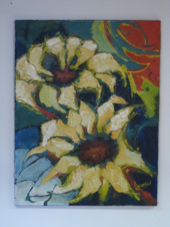 GROOT express olieverf "Zonnebloemen" van Amsterdamse schilder Jacques Wesselius kopen? Bied vanaf 1!