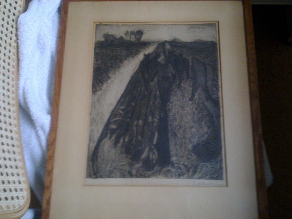 Jan Altink, ets/aquatint, Ploegers met dubbel stel paarden verkocht voor € 80!