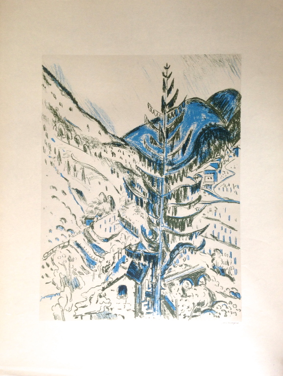 Jan Wiegers. Litho. Sneeuwlandschap Graubunden. verkocht voor € 50!