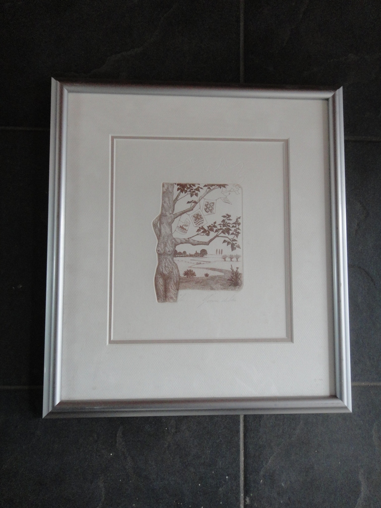 Yvonne de Vries, ets, figuurvoorstelling met naakte vrouw en zicht op polder kopen? Bied vanaf 35!