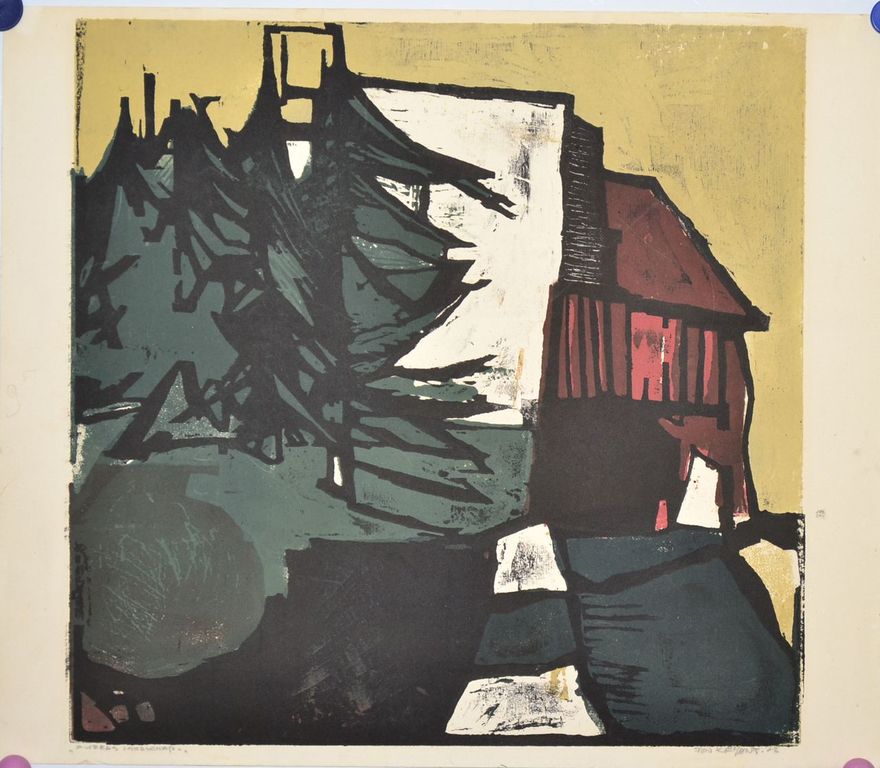 Fon Klement: Lino/houtsnede. Zweeds Landschap kopen? Bied vanaf 120!