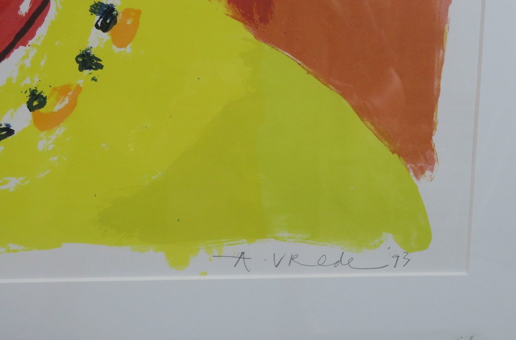 Anton Vrede: Zeefdruk, Cow birds beach - Ingelijst (Groot) kopen? Bied vanaf 70!