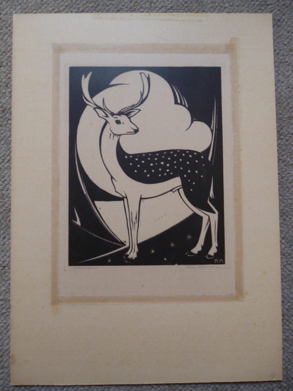 Kees Koeman - houtsnede - Damhert kopen? Bied vanaf 45!