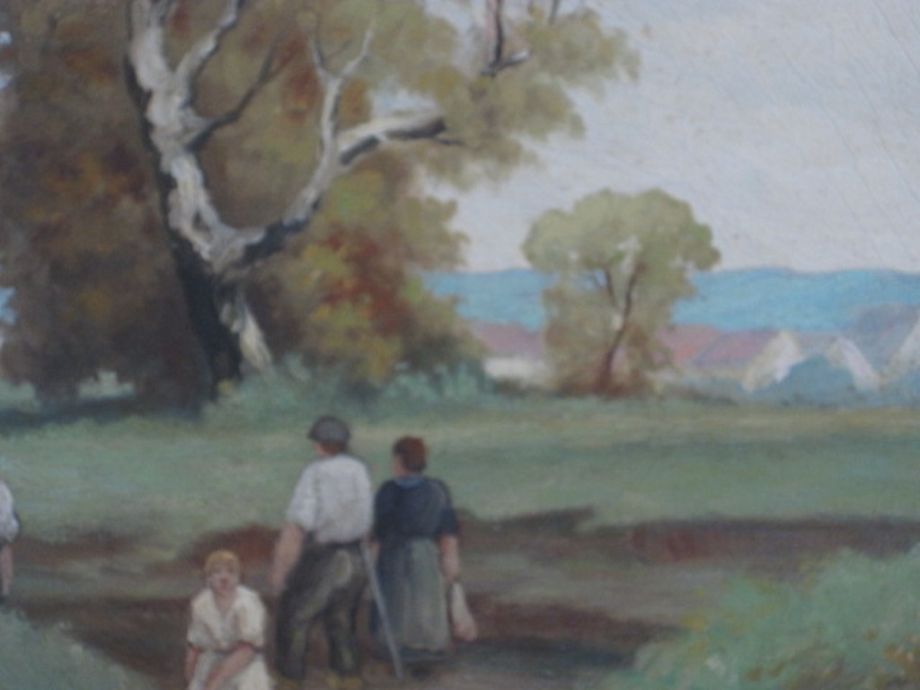 Nieuwe Zakelijkheid olieverf "landschap Limburg met personen G. Dulle 1874-1969 kopen? Bied vanaf 1!