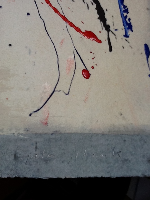 Peter Schenk, collage, olieverf op zeefdruk ,hc 7/12 UNICA kopen? Bied vanaf 65!