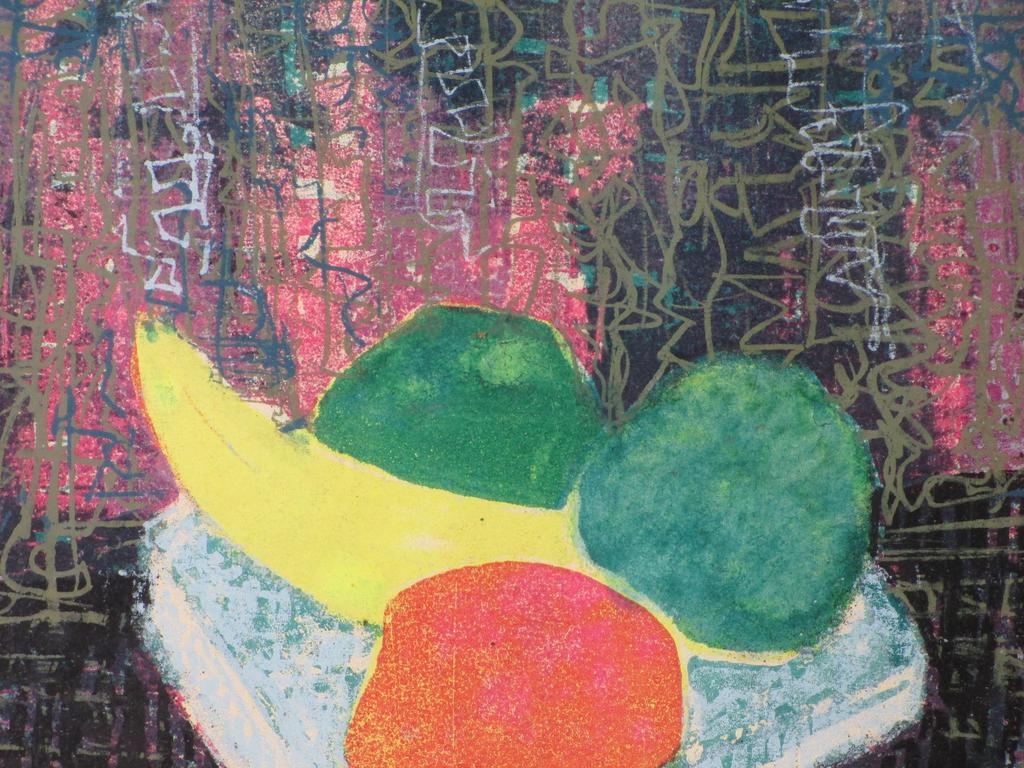 Jaap Kraanen, Schaal met fruit op tafel, Kleurenlitho kopen? Bied vanaf 55!