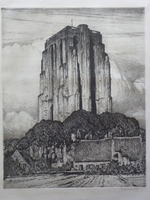 Eugène Lücker - ets - Sint Lievensmonstertoren Zierikzee verkocht voor € 40!
