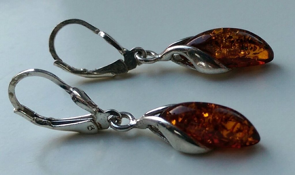 Grote Amber Sterling zilveren oorbellen - Hever Back Art Deco Amber