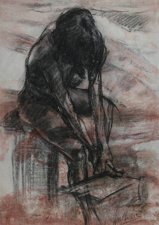 Jan van der Veer, gem. techniek op papier, meisje op kruk kopen? Bied vanaf 25!