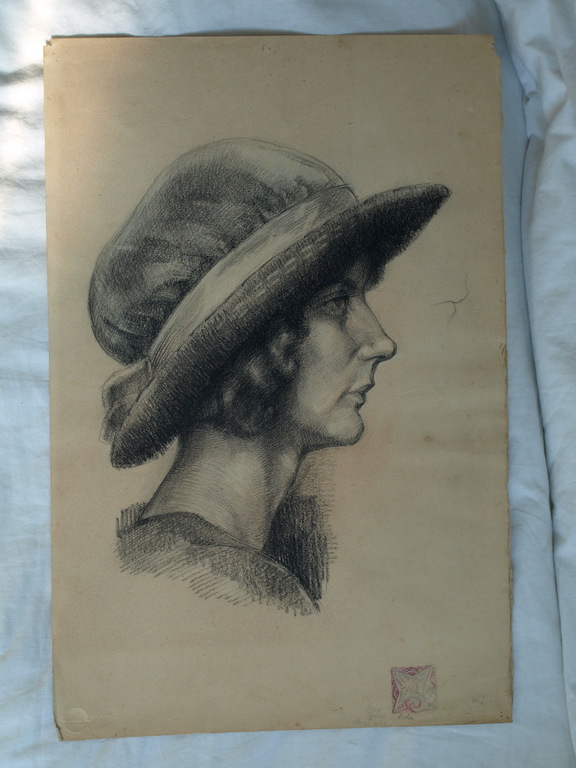 Elias Smalhout : Tekening , Bregtje met hoed – ca 1920  kopen? Bied vanaf 1!