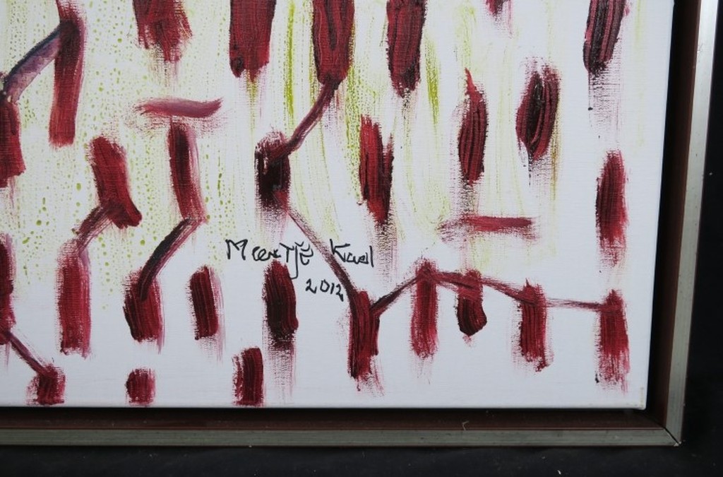 Meertje Kaal: Olieverf, Acryl, Collage op doek, Violoncello playing - Ingelijst kopen? Bied vanaf 50!