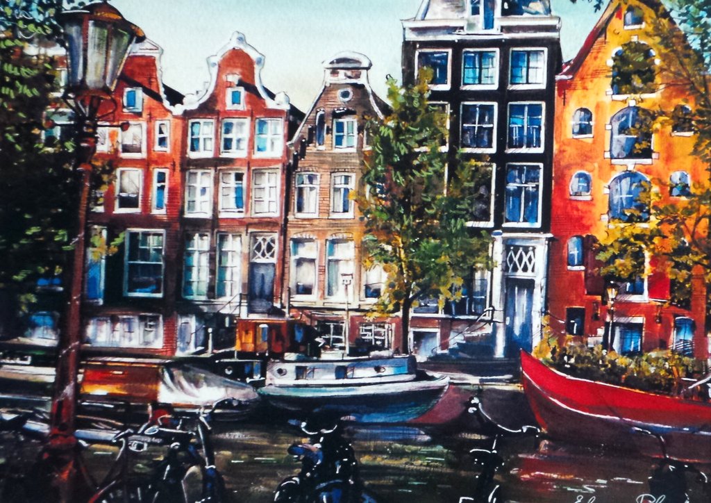 Elena Polyakova:   Amsterdam, Gemengde techniek verkocht voor € 50!