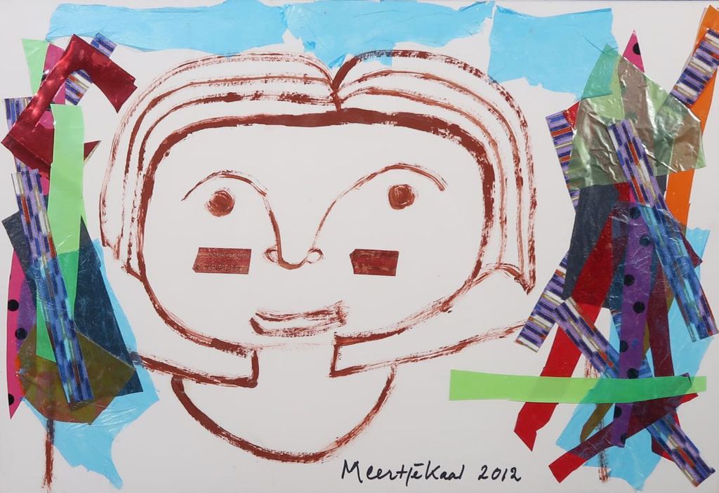 Meertje Kaal: Collage en olieverf op karton, Zonder titel - Ingelijst kopen? Bied vanaf 1!