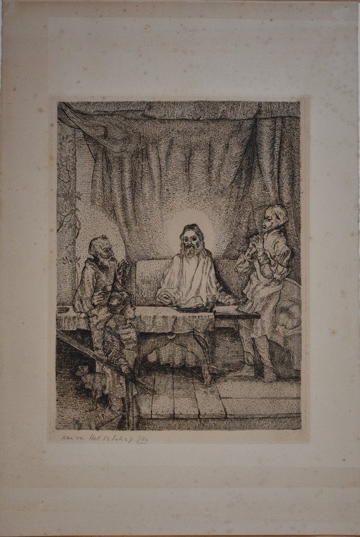 Hidde Nijland, Ets, De maaltijd in Emmaus, naar Rembrandt. kopen? Bied vanaf 1!
