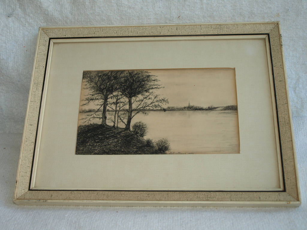Ant. v. Oers – Tekening – Aan het water – Gesigneerd & ingelijst - 1964  kopen? Bied vanaf 1!