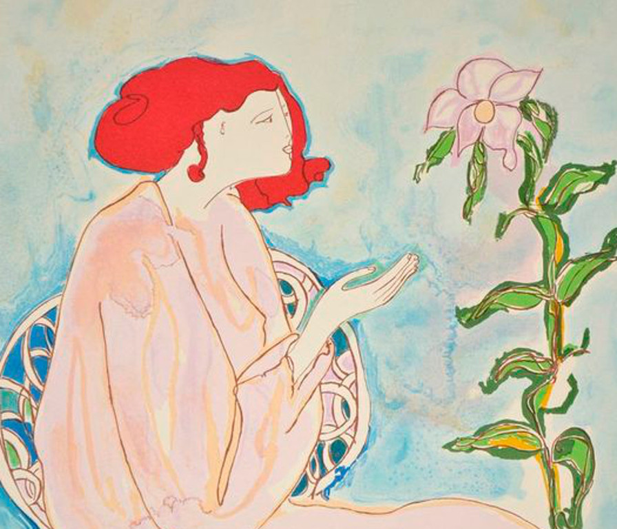 Linda Le Kinff - Linda le Kinff -Femme avec Fleur- Lithografie .Handgesigneerd. 1970..Zeldzaam! kopen? Bied vanaf 119!