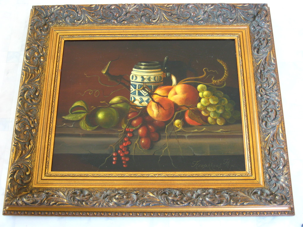 Thomas Heesakkers (1946-). Olieverf op doek. Stilleven met fruit en bierpul. kopen? Bied vanaf 275!