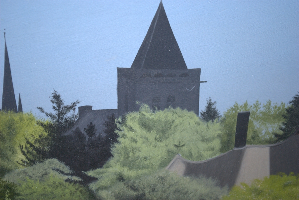 Gezicht op een dorp in het Gooi - gesigneerde gouache uit 1953 kopen? Bied vanaf 395!