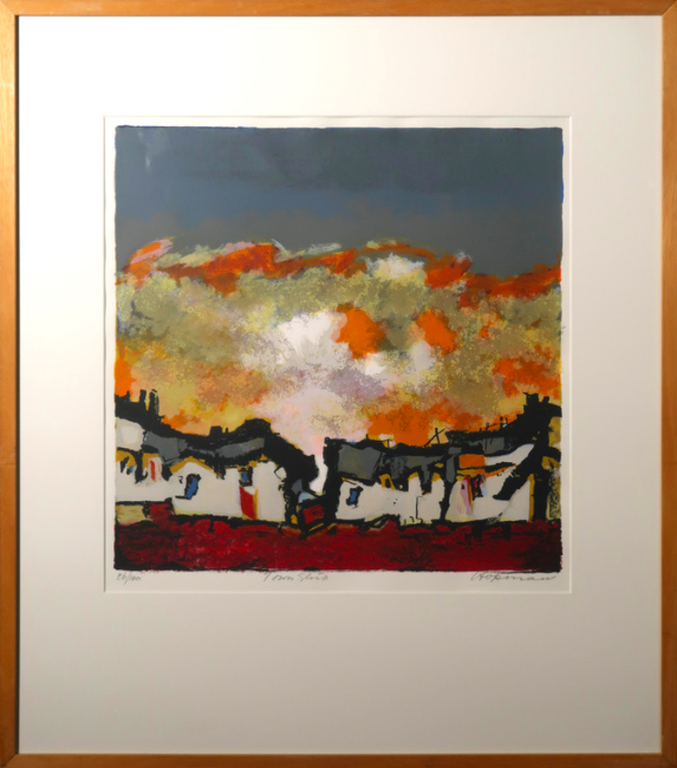 Machiel Hopman: Township, grafiek handgesigneerd, ingelijst verkocht voor € 54!
