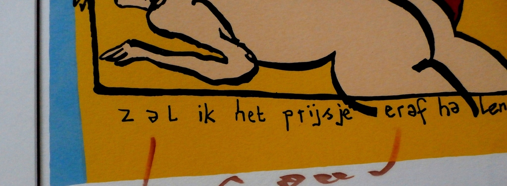 Herman Brood - ingelijste zeefdruk: Zal ik het prijsje eraf halen? kopen? Bied vanaf 250!