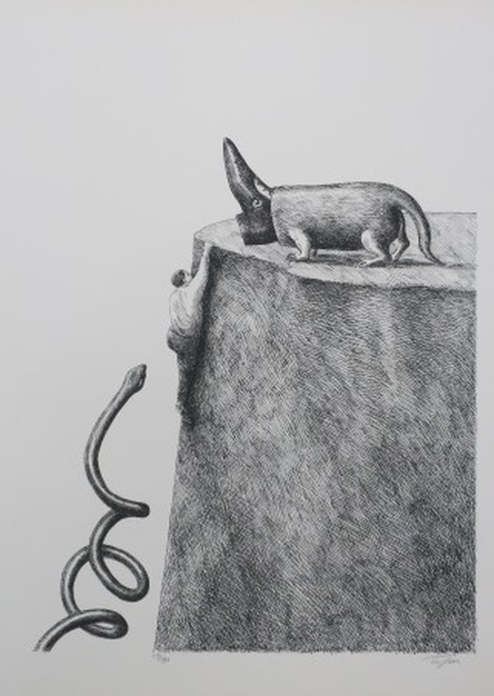 Roland Topor: Litho, Figuur met slang kopen? Bied vanaf 50!
