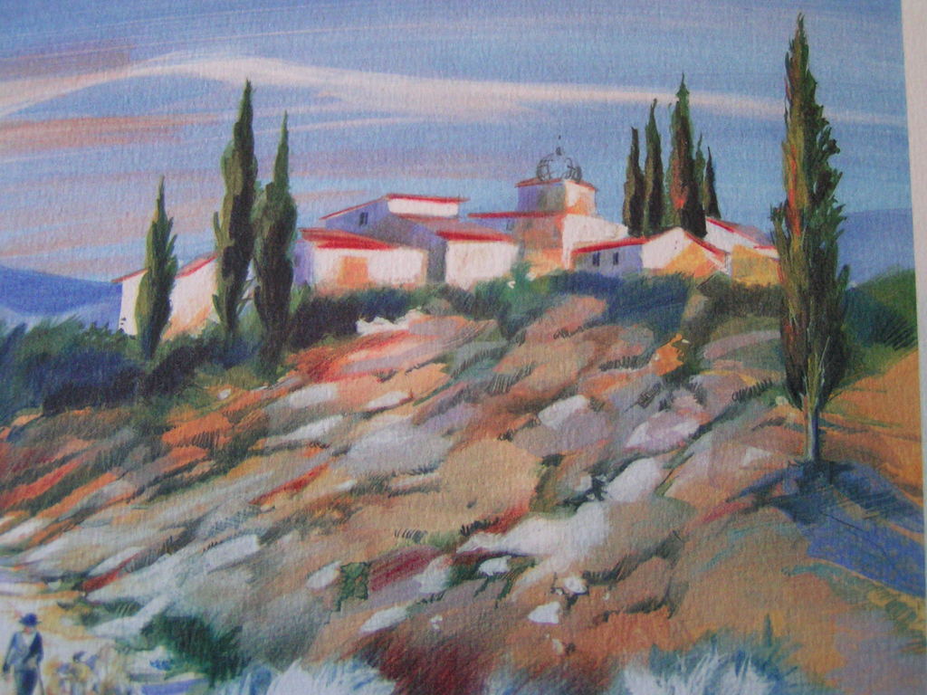 Ella Fort "Landschap met een dorp, olijfbomen en een schaapskudde" - Provencaals landschap kopen? Bied vanaf 10!