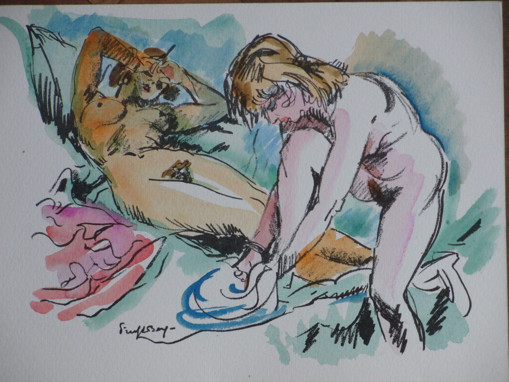 Freek van den Berg, Vriendinnen na het spel, Handgekleurde litho sold for € 40!