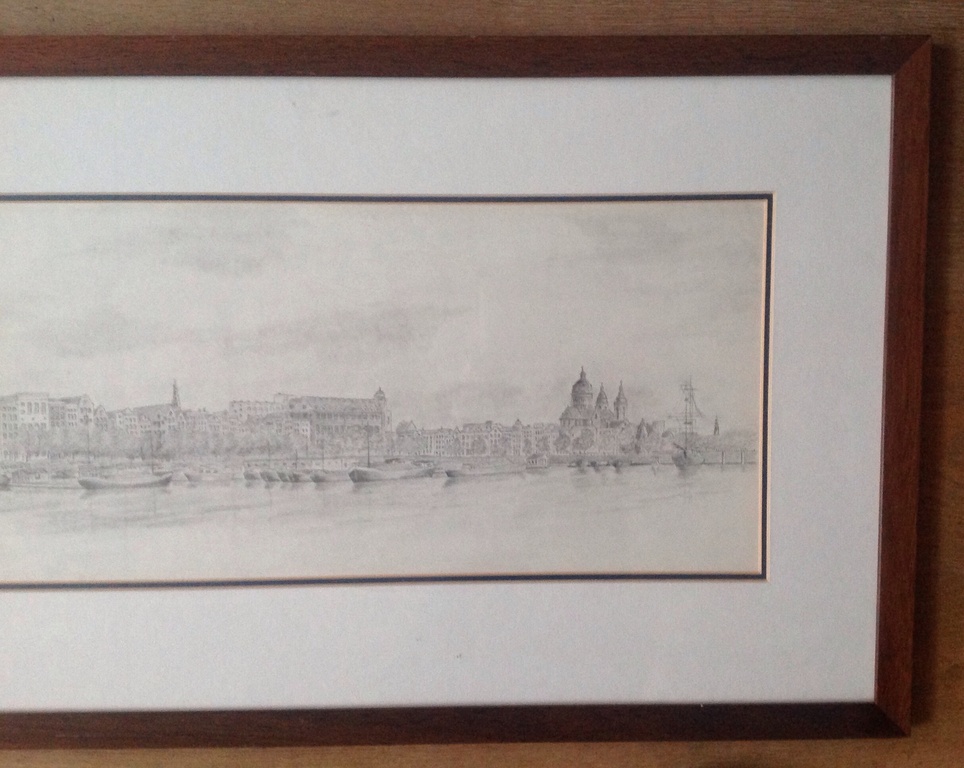 Onbekend, grote ingelijste potloodtekening, Prins Hendrikkade Amsterdam, gesign. kopen? Bied vanaf 1!