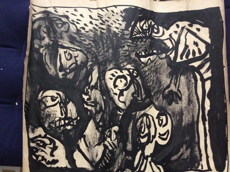 Rik van Iersel, zeer groot origineel werk op papier,  7 figuren kopen? Bied vanaf 1!