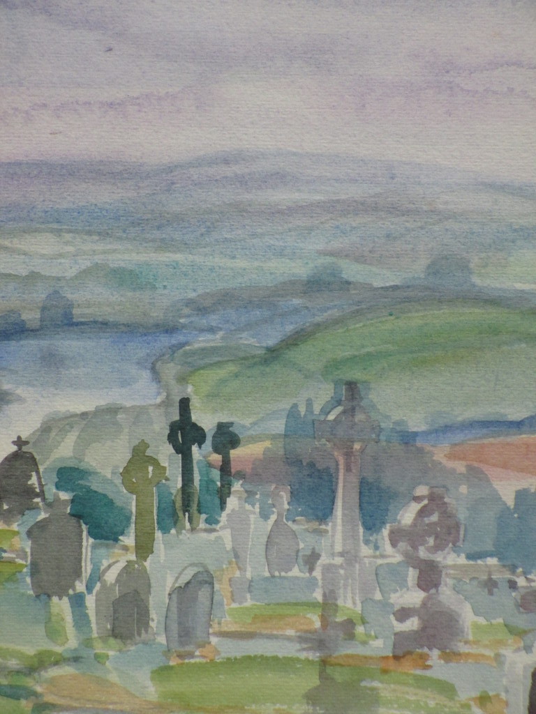 Hannie Bouman, Kerkhof Strabane Ierland, Aquarel kopen? Bied vanaf 1!