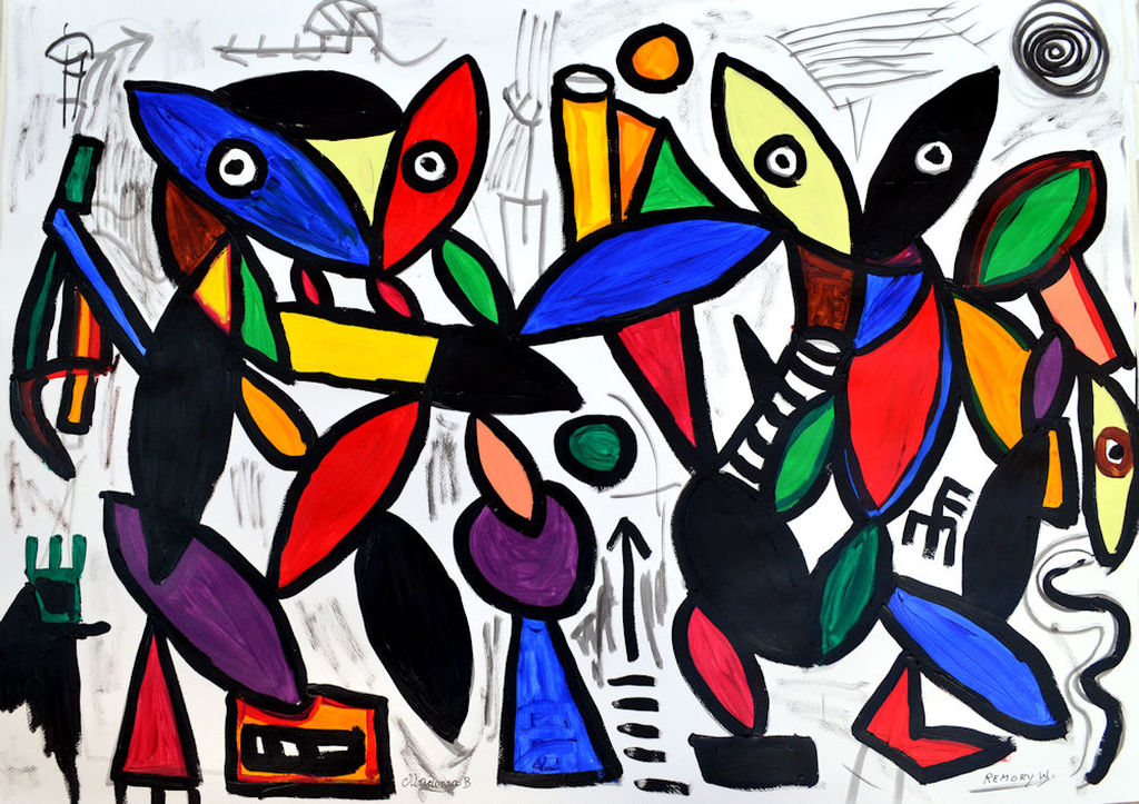 De Tijd- acryl op papier- door beiden gesigneerd kopen? Bied vanaf 120!