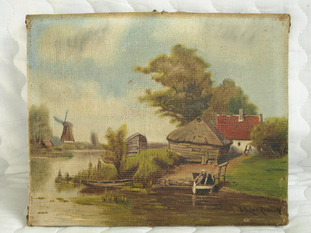 W. van Laarhoven – Olieverf op canvas – Boerin doet de was - Gesigneerd –ca 1940 kopen? Bied vanaf 1!