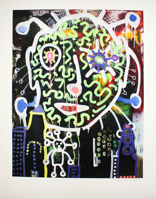 Paul Kostabi, Giclee, "Out is up", groot formaat! verkocht voor € 50!